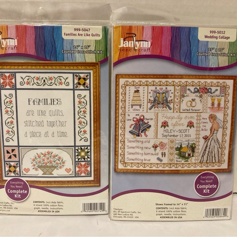 Janlynn Needlecraft LOT of 2 Counted Cross Stitch Kits Wedding Marriage Families